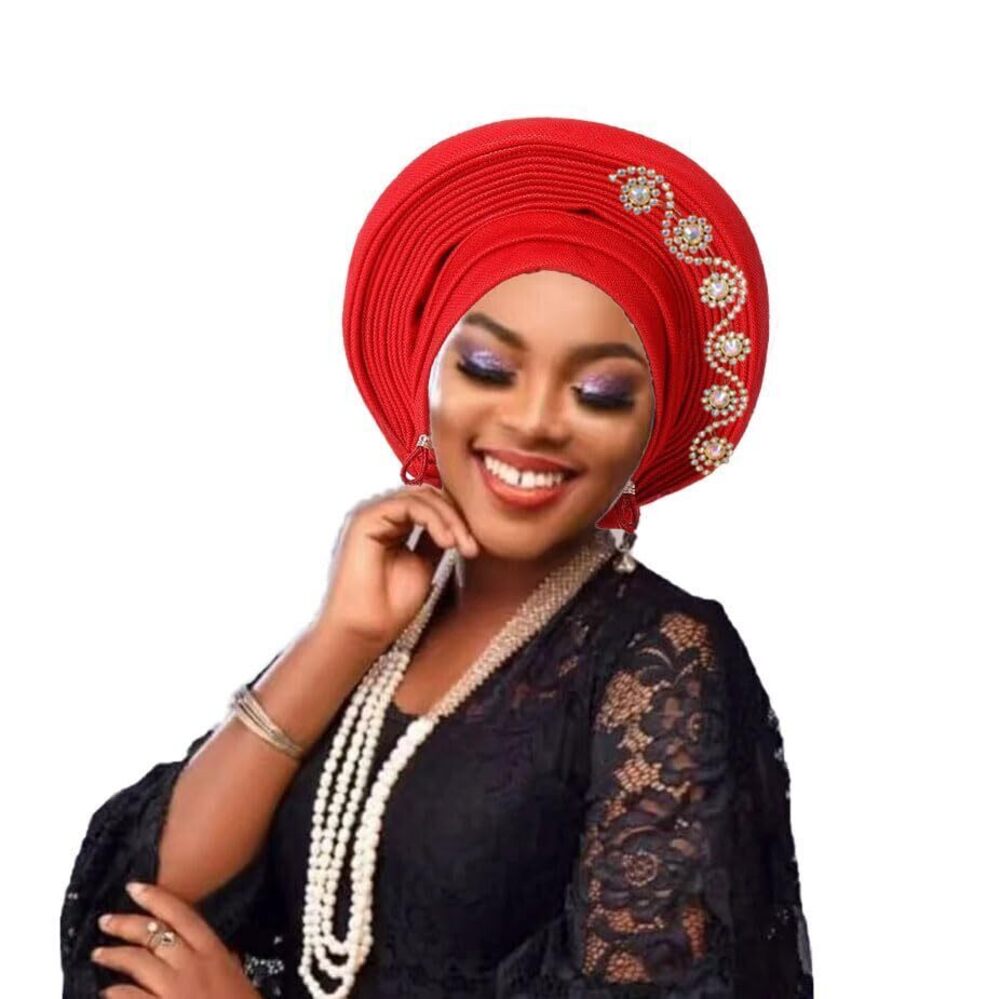 6536 Elegant African Auto Gele Turban Cap Nigeria Wedding Aso Oke Gele